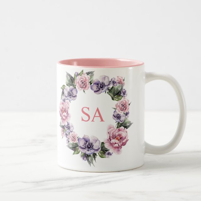 Monogramed Garland of Flowers Mug (Right)