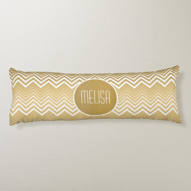 Monogramed Gold And White Zigzag Chevron Body Cushion (Back)