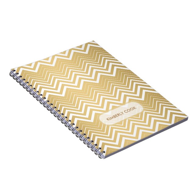 Monogramed Gold And White Zigzag Chevron Notebook (Right Side)