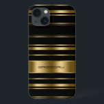 Monogramed Gold & Black Stripes Pattern iPhone 13 Case<br><div class="desc">Elegant gold and black stripes pattern. Customisable monogram.</div>