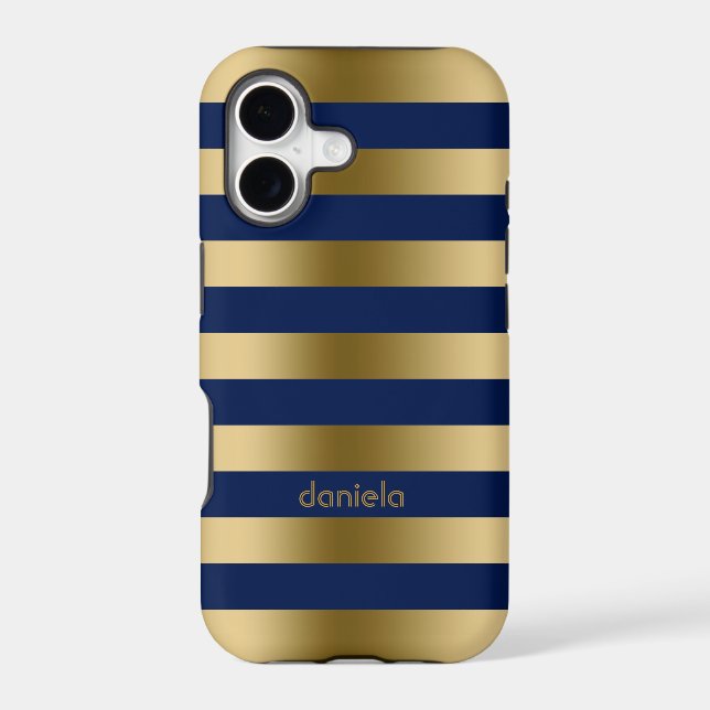 Monogramed Gold & Blue Stripes Geometric Pattern (Back)