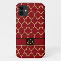 Monogramed Gold & Burgundy Geometric Quatrefoil 2