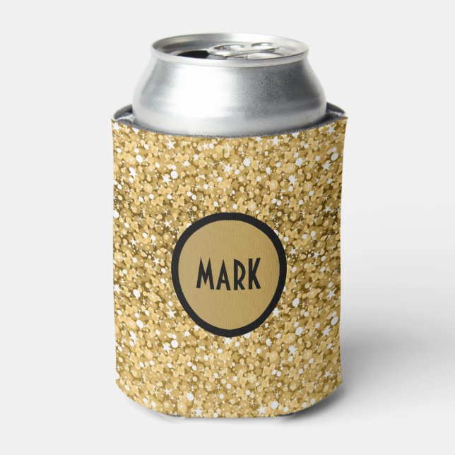 Monogramed Gold Glitter Pattern Can Cooler (Can Front)