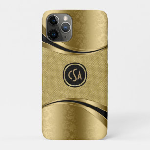 Monogramed Gold Metallic Look With Gold Glitter iPhone 11 Pro Case