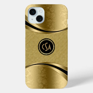 Monogramed Gold Metallic Look With Gold Glitter iPhone 15 Mini Case