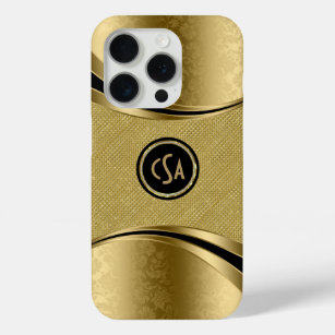Monogramed Gold Metallic Look With Gold Glitter iPhone 15 Pro Case