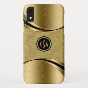 Monogramed Gold Metallic Look With Gold Glitter iPhone XR Case