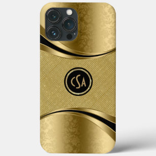 Monogramed Gold Metallic Look With Gold Glitter iPhone 13 Pro Max Case