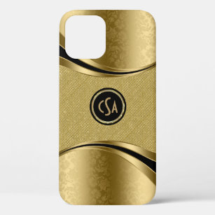 Monogramed Gold Metallic Look With Gold Glitter iPhone 12 Pro Case