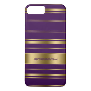 Monogramed Gold & Purple Stripes Pattern iPhone 8 Plus/7 Plus Case