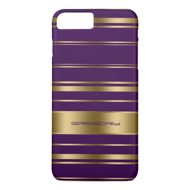 Monogramed Gold & Purple Stripes Pattern Case-Mate iPhone Case (Back)