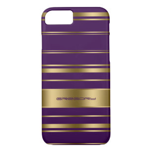 Monogramed Gold & Purple Stripes Pattern iPhone 8/7 Case