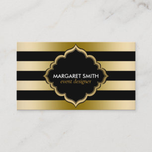 Monogramed Gold Stripes Geometric Pattern Business Card