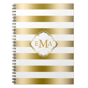 Monogramed Gold Stripes Geometric Pattern Notebook