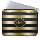 Monogramed Gold Tones & Black Stripes Pattern