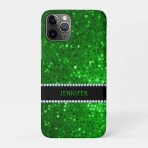 Monogramed Green Glitter & Diamonds iPhone 11 Pro Case