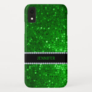 Monogramed Green Glitter & Diamonds iPhone XR Case