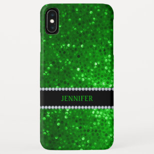 Monogramed Green Glitter & Diamonds iPhone XS Max Case