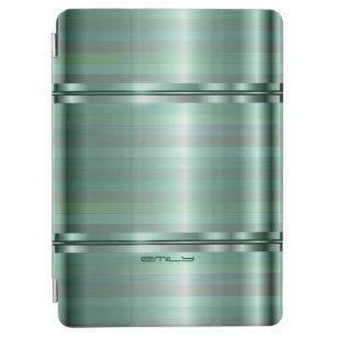 Monogramed Green Metallic Stripes Pattern iPad Air Cover