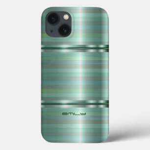 Monogramed Green Metallic Stripes Pattern iPhone C iPhone 13 Case