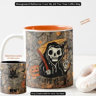 Monogramed Halloween I Love My Job Two-Tone Coffee Mug
