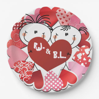 Monogramed Hearts  Paper Plates