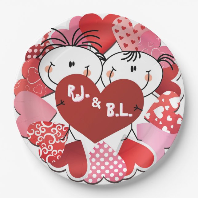 Monogramed Hearts  Paper Plates (Front)
