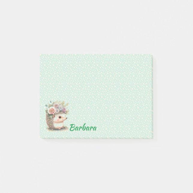 Monogramed Hedgehog Floral Post-it Notes (Front)