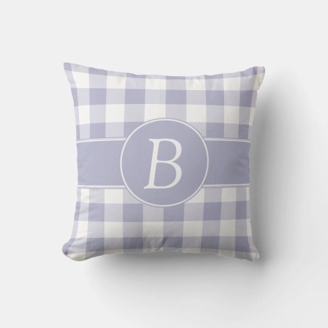 Monogramed Lavender & White Gingham Pillow (Front)