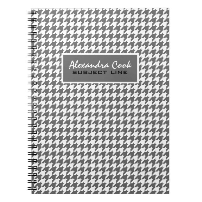 Monogramed Light Grey & White Houndstooth Pattern Notebook (Front)