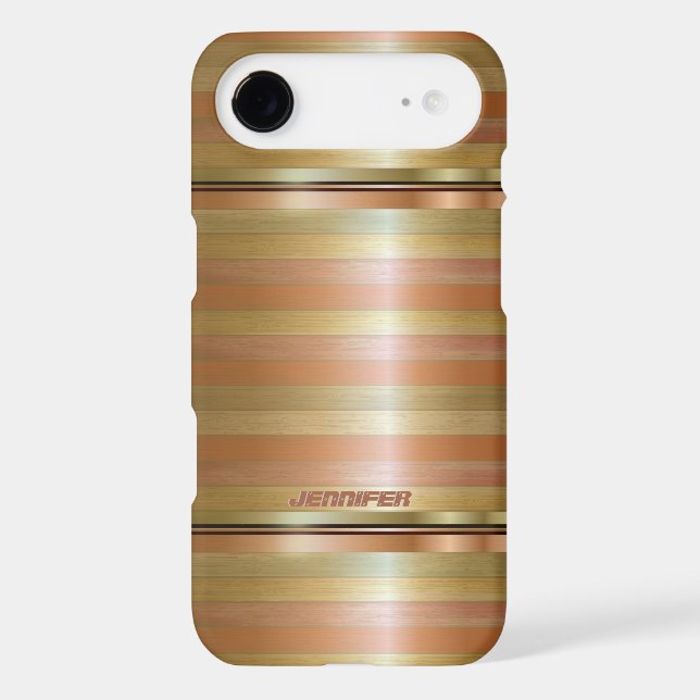 Monogramed Metallic Copper Stripes Gold Accents Case-Mate iPhone Case (Back)