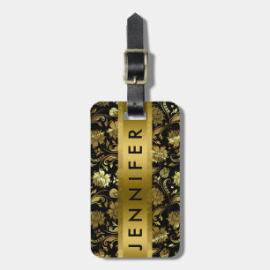 Monogramed Metallic Gold Floral Damasks Luggage Tag