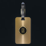 Monogramed Metallic Gold Stainless Steel Look Luggage Tag<br><div class="desc">Monogramed metallic gold stainless steel look,  with black damasks accents Customisable and optional monogram. This is not a metal but image that looks metallic.</div>