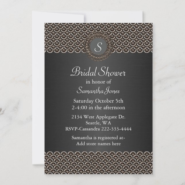 Monogramed Metallic Look Bridal Shower Invitation (Front)