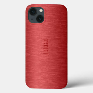 Monogramed Metallic Red Brushed Aluminium Look iPhone 13 Case