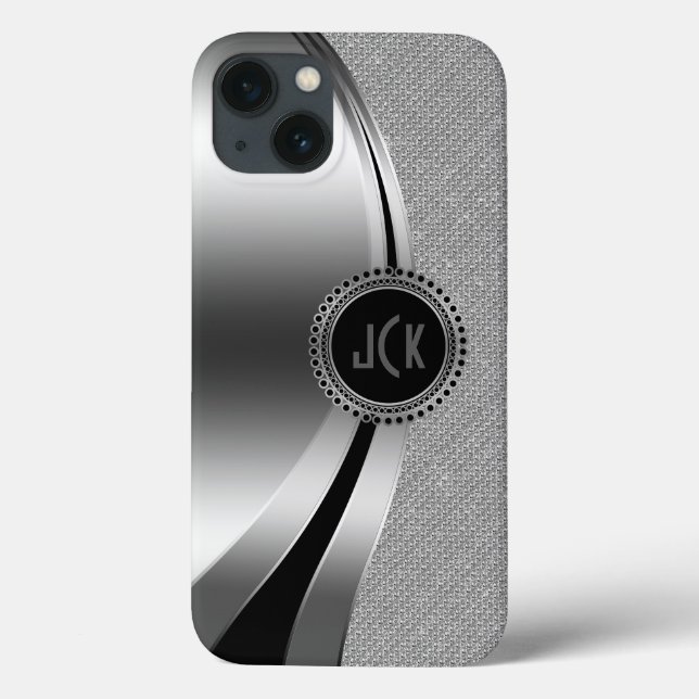 Monogramed Metallic Silver & Diamonds Glitter Case-Mate iPhone Case (Back)