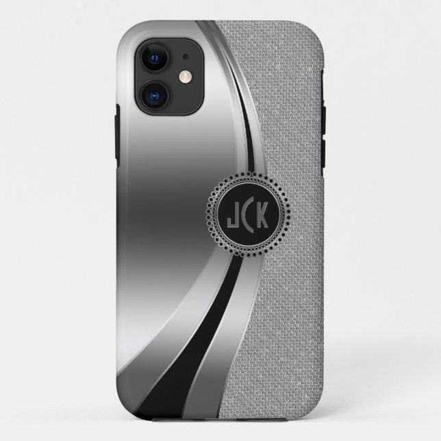 Monogramed Metallic Silver & Diamonds Glitter Case-Mate iPhone Case (Back)