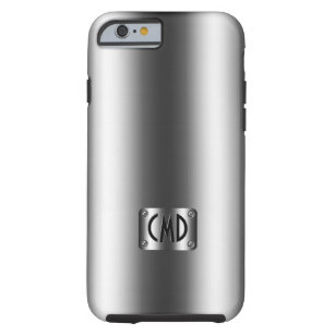 Monogramed Metallic Silver Grey With Rivets Tough iPhone 6 Case