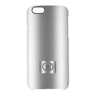 Monogramed Metallic Silver Grey With Rivets Clear iPhone 6/6S Case