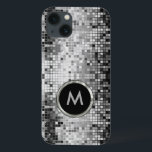 Monogramed Metallic Silver Sequins Retro Glitter iPhone 13 Case<br><div class="desc">Monogramed metallic silver sequence. Retro 70's disco ball mirrors with the bling and sparkles. Look for this design in many tones.  Purple blue green pink and can be requested in your favourite colour.  It is a image pattern and not actual sequence.</div>