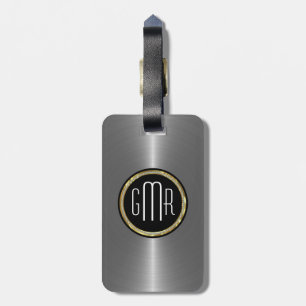 Monogramed Metallic Silver Stainless Steel Look 2 Luggage Tag