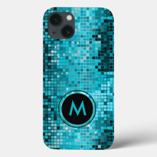 Monogramed Metallic Turquoise Sequence Glitter iPhone 13 Case