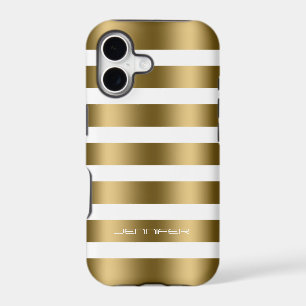Monogramed Modern Gold Stripes White Background