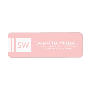Monogramed Modern Light Pink And White Return Address Label