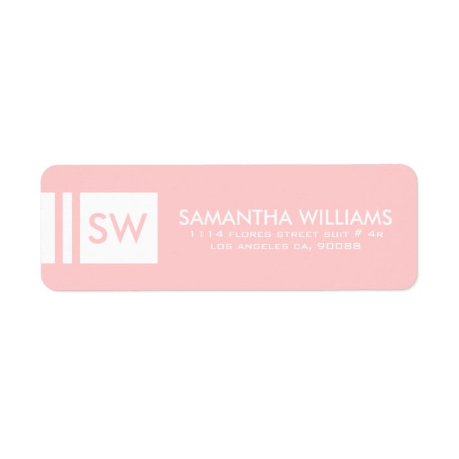 Monogramed Modern Light Pink And White Return Address Label (Front)