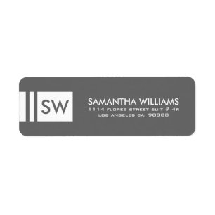 Monogramed Modern Medium Grey And White Return Address Label