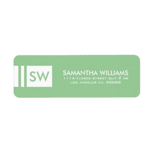 Monogramed Modern Mint-Green And White Return Address Label