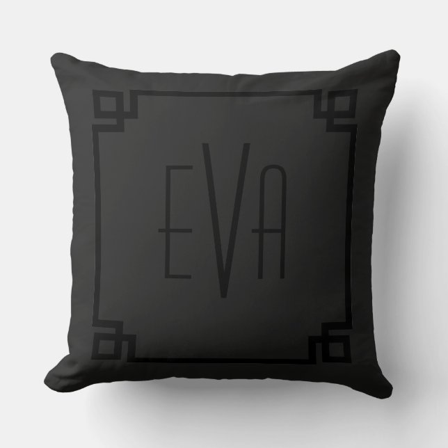Monogramed Monochromatic Black Geometric Frame Cushion (Front)
