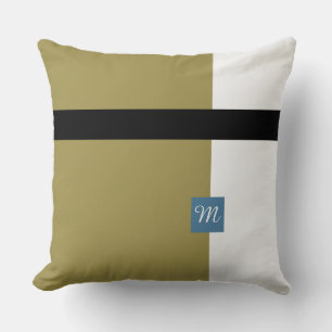 Monogramed Olive Green Colour Blocked Cushion