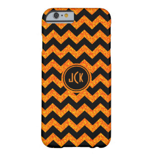 Monogramed Orange Glitter & Black Zigzag Chevron Barely There iPhone 6 Case